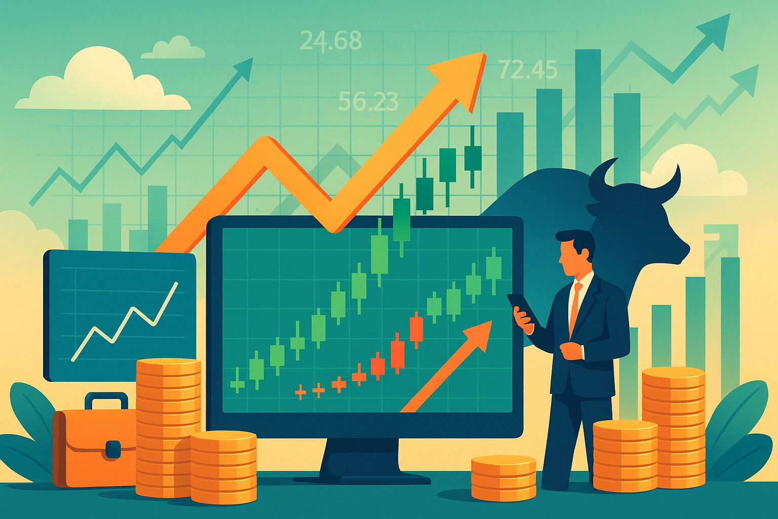 Stock market with modern waves and abstract tech lines.