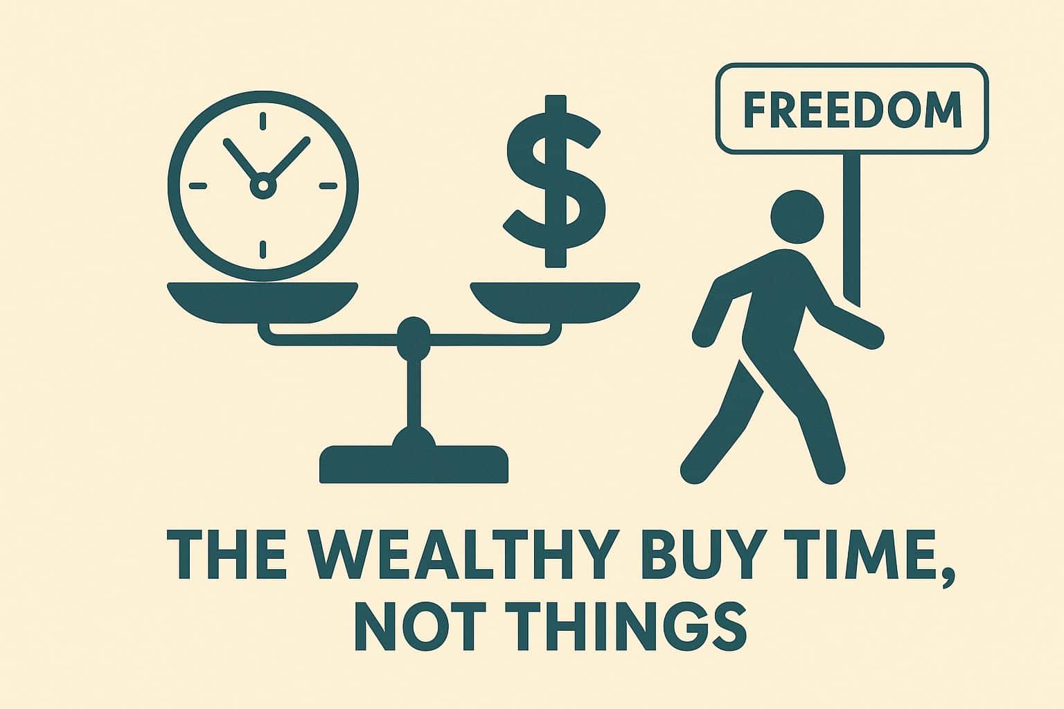 A visual representation of the concept that the wealthy prioritize time over material possessions.