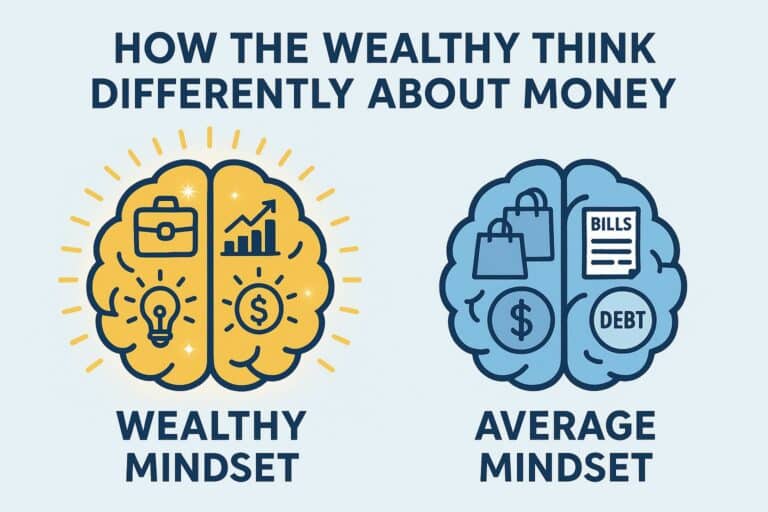Illustration depicting that how wealthy think differently about money management and investment strategies.
