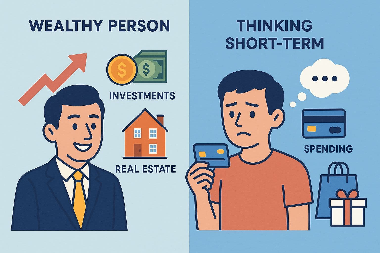 Two images depicting individuals with contrasting thoughts, showcasing diverse perspectives and emotions.